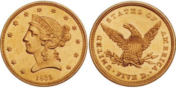 5 Долар США (1776 - ) Золото 