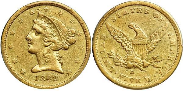 5 Долар США (1776 - ) Золото 