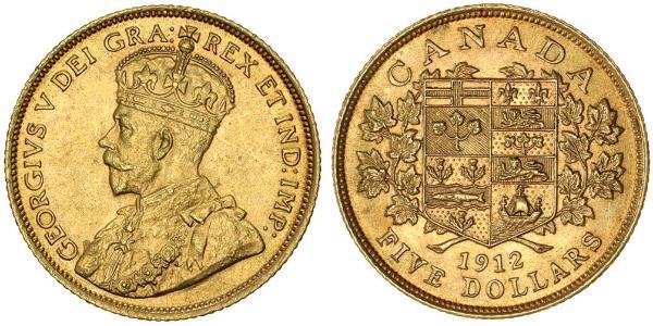 5 Доллар Канада Золото Георг V (1865-1936)