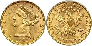 5 Доллар США (1776 - ) Золото 