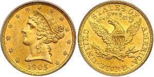 5 Доллар США (1776 - ) Золото 