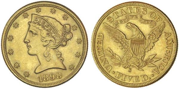 5 Доллар США (1776 - ) Золото 