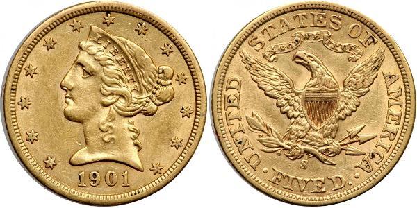 5 Доллар США (1776 - ) Золото 