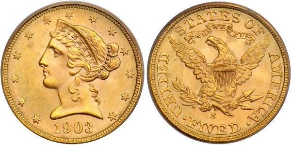 5 Доллар США (1776 - ) Золото 