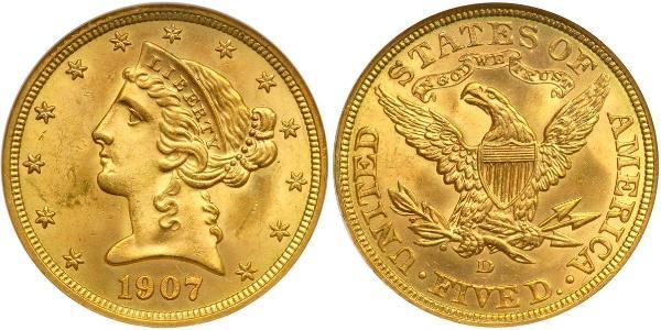 5 Доллар США (1776 - ) Золото 