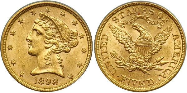 5 Доллар США (1776 - ) Золото 