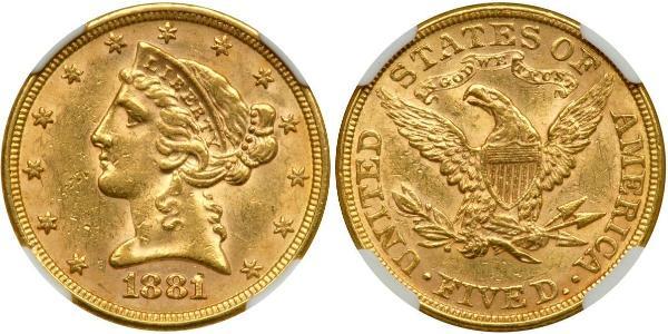 5 Доллар США (1776 - ) Золото 