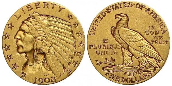 5 Доллар США (1776 - ) Золото 