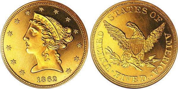 5 Доллар США (1776 - ) Золото 