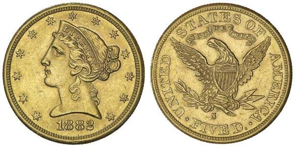 5 Доллар США (1776 - ) Золото 
