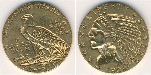 5 Доллар США (1776 - ) Золото 
