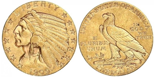 5 Доллар США (1776 - ) Золото 