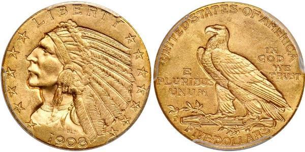 5 Доллар США (1776 - ) Золото 