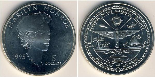 5 Доллар Маршалловы Острова Никель/Медь Marilyn Monroe(1926 -1962)