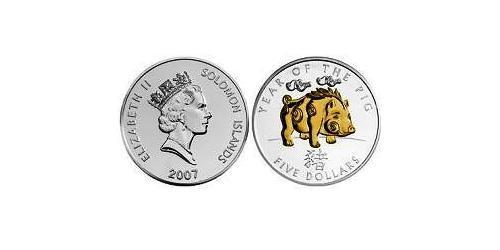 5 Доллар Соломоновы Острова Серебро Елизавета II (1926-2022)