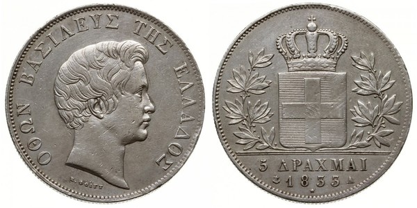 5 Драхма Королевство Греция (1832-1924) Серебро Оттон I (король Греции) (1815 - 1867)