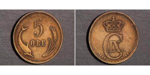 5 Ере Данія Мідь Крістіан IX король Данії (1818-1906)