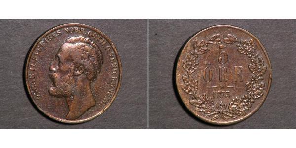 5 Ере Швеція Мідь Оскар II (1829-1907)