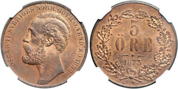 5 Ере Швеція Мідь Оскар II (1829-1907)
