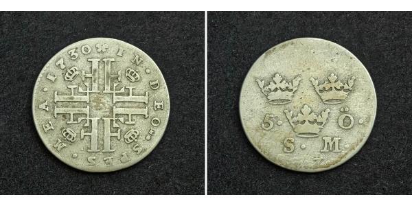 5 Ере Швеція Срібло (билон) Фредерік I (король Швеції) (1676 -1751)