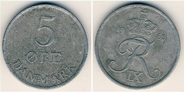 5 Ере Данія Цинк Frederick IX of Denmark (1899 - 1972)