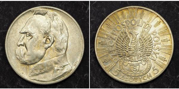 5 Злотый Польская Республика (1918 - 1939) Серебро Пилсудский, Юзеф