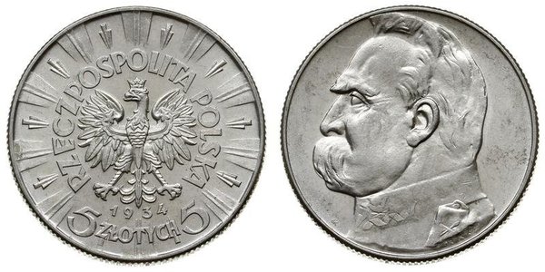 5 Злотый Польская Республика (1918 - 1939) Серебро Пилсудский, Юзеф