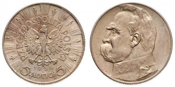 5 Злотый Польская Республика (1918 - 1939) Серебро Пилсудский, Юзеф