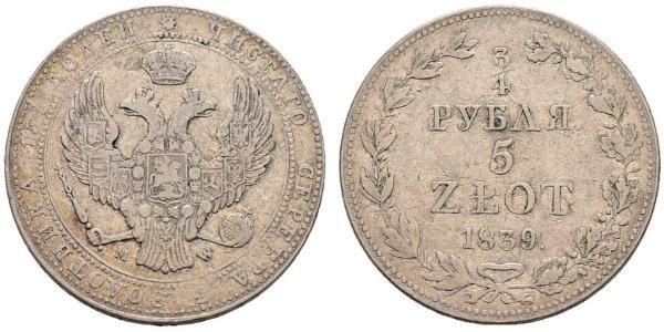 5 Злотый / 3/4 Рубль Российская империя (1720-1917) Серебро Николай I (1796-1855)
