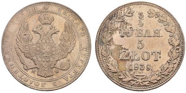 5 Злотый / 3/4 Рубль Российская империя (1720-1917) Серебро Николай I (1796-1855)