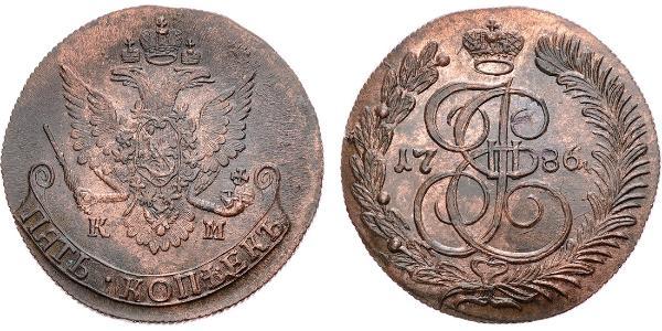 5 Копейка Российская империя (1720-1917) Медь Екатерина II (1729-1796)