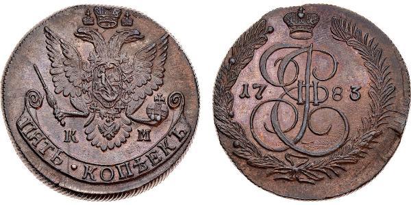 5 Копейка Российская империя (1720-1917) Медь Екатерина II (1729-1796)
