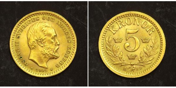 5 Крона Швеция Золото Оскар II (1829-1907)
