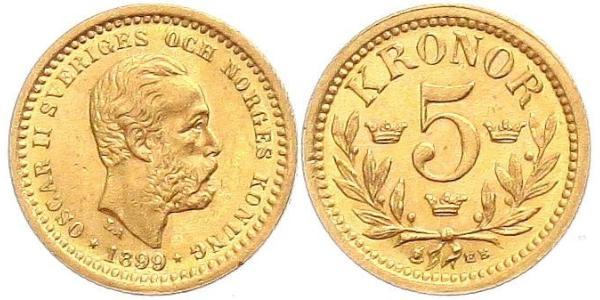5 Крона Швеция Золото Оскар II (1829-1907)