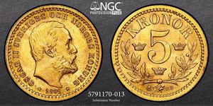 5 Крона Швеція Золото Оскар II (1829-1907)