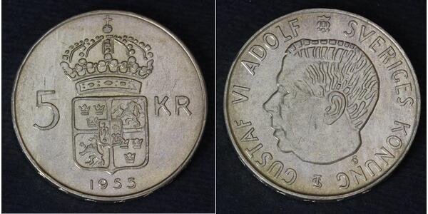 5 Крона Швеция Серебро Густав VI Адольф (1882 - 1973)