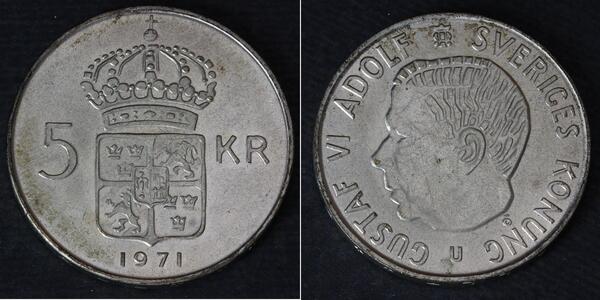 5 Крона Швеція Срібло Густав VI (1882 - 1973)