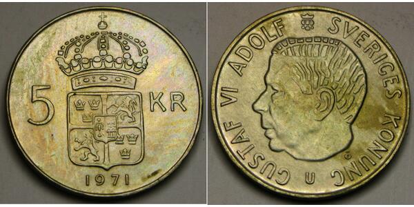 5 Крона Швеція Срібло Густав VI (1882 - 1973)