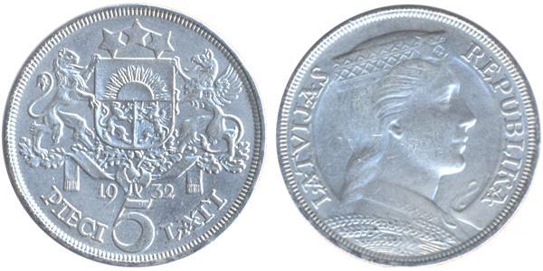 5 Лат Латвія (1991 - ) Срібло 