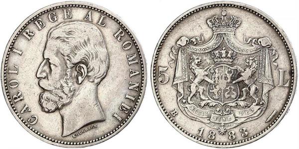 5 Лей Королівство Румунія (1881-1947) Срібло Carol I of Romania (1839 - 1914)