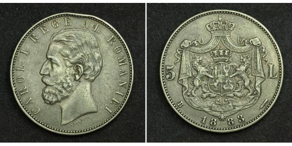 5 Лей Королівство Румунія (1881-1947) Срібло Carol I of Romania (1839 - 1914)