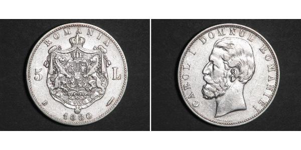 5 Лей Королівство Румунія (1881-1947) Срібло Carol I of Romania (1839 - 1914)
