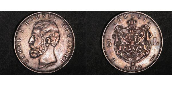 5 Лей Королівство Румунія (1881-1947) Срібло Carol I of Romania (1839 - 1914)