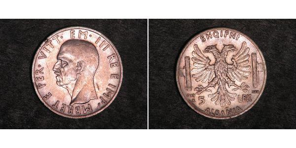 5 Лек Королевство Албании (1939-1943) Серебро Виктор Эммануил III (1869 - 1947)
