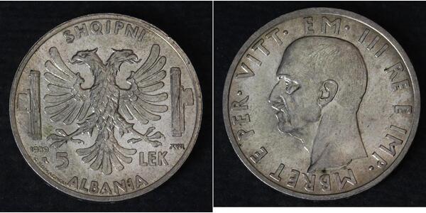 5 Лек Королевство Албании (1939-1943) Серебро Виктор Эммануил III (1869 - 1947)
