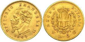 5 Лира Kingdom of Italy (1861-1946) Золото Victor Emmanuel II of Italy (1820 - 1878)