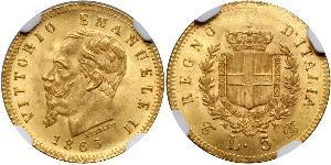 5 Лира Kingdom of Italy (1861-1946) Золото Victor Emmanuel II of Italy (1820 - 1878)