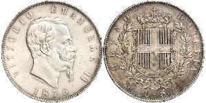 5 Лира Kingdom of Italy (1861-1946) Серебро Victor Emmanuel II of Italy (1820 - 1878)