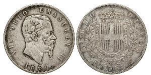 5 Лира Kingdom of Italy (1861-1946) Серебро Victor Emmanuel II of Italy (1820 - 1878)