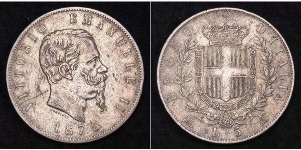5 Лира Kingdom of Italy (1861-1946) Серебро Victor Emmanuel II of Italy (1820 - 1878)